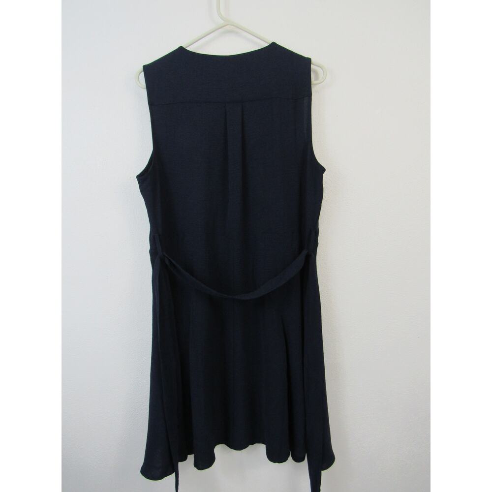 DKNY Size 16 Sleeveless Navy Blue Button Down Shirt Dress Mini Belted V Neck - Picture 7 of 8